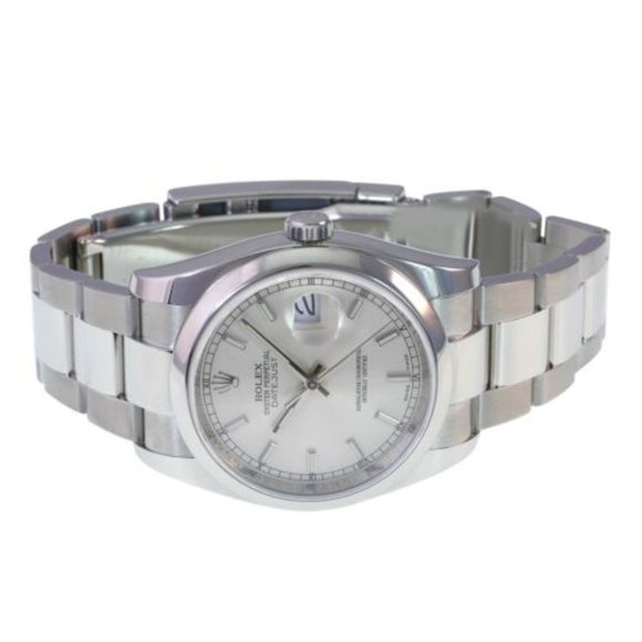 ROLEX DATEJUST UNISEX WATCH 36 MM SILVER INDEX DIAL STEEL SMOOTH OYSTER 116200 - Picture 5 of 9